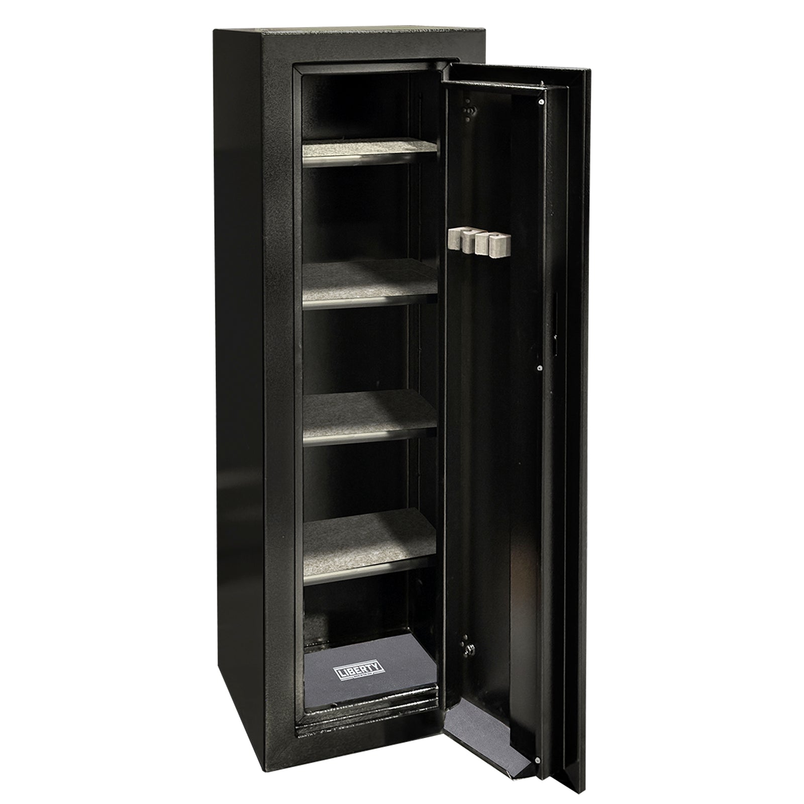 Ammo Cabinet 10 |  Dimensions: 59”(H) x 18”(W) x 16”(D) | 1 (Expandable to 2) Long Guns | Black - closed