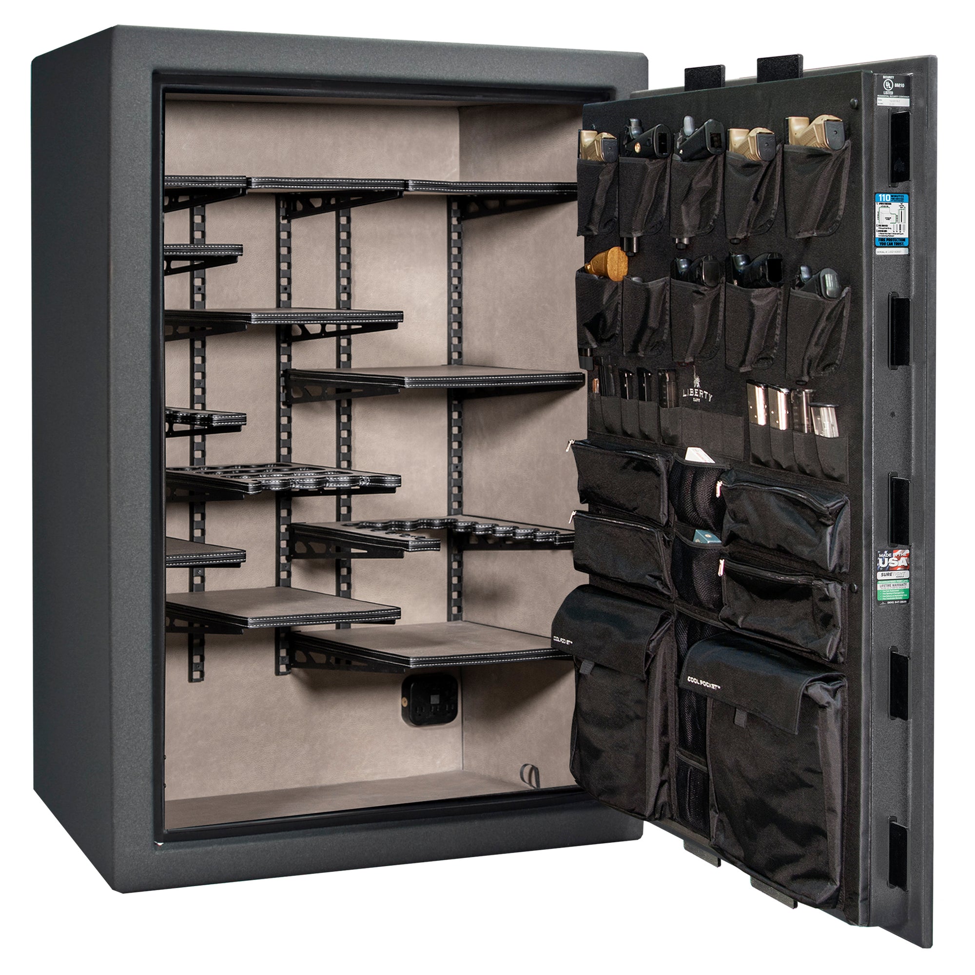 Franklin 45 | Pro Flex Interior | Level 5 Security | 110 Minute Fire Protection | Dimensions: 60.5"(H) x 42"(W) x 27.5"(D) | Up to 60 Long Guns | Granite Textured | Electronic Lock - Open