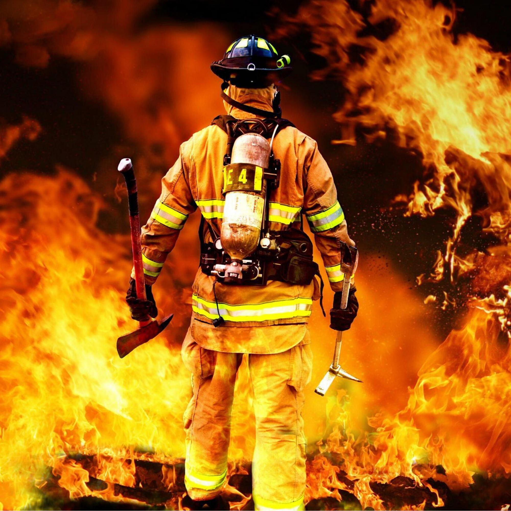 Fireman facing fire