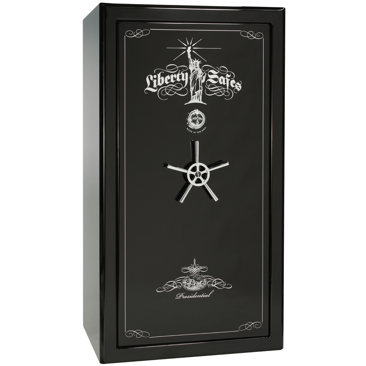 Presidential Series | Level 8 Security | 2.5 Hours Fire Protection | 40 | Dimensions: 66.5&quot;(H) x 36.25&quot;(W) x 32&quot;(D) | Black Gloss | Chrome Hardware | Mechanical Lock